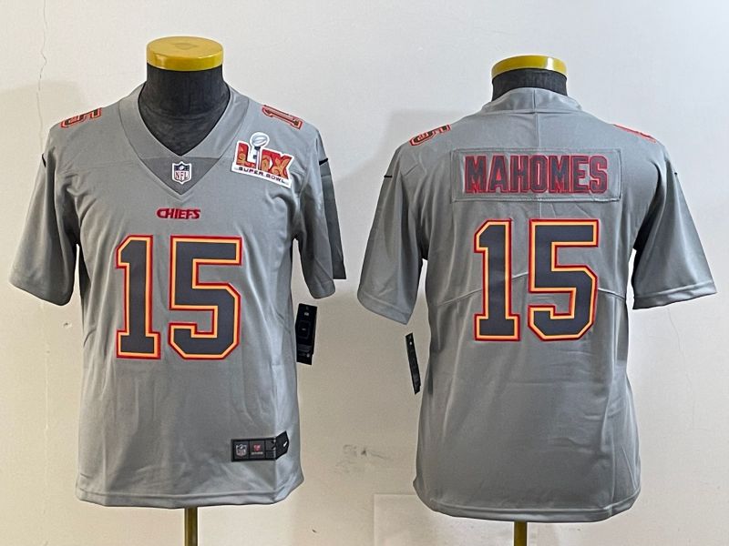 Youth Kansas City Chiefs #15 Mahomes Grey 2025 Nike Vapor Limited NFL Jersey style 2091->youth nfl jersey->Youth Jersey